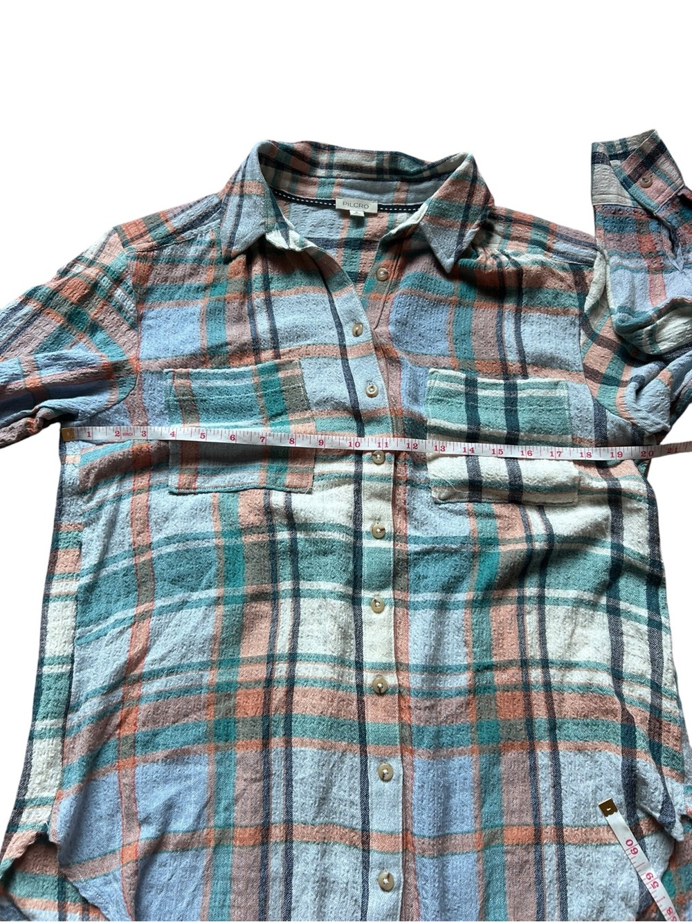 Anthropologie Pilcro Hadley Relaxed blue  Plaid Buttondown Shirt size medium - Picture 9 of 9